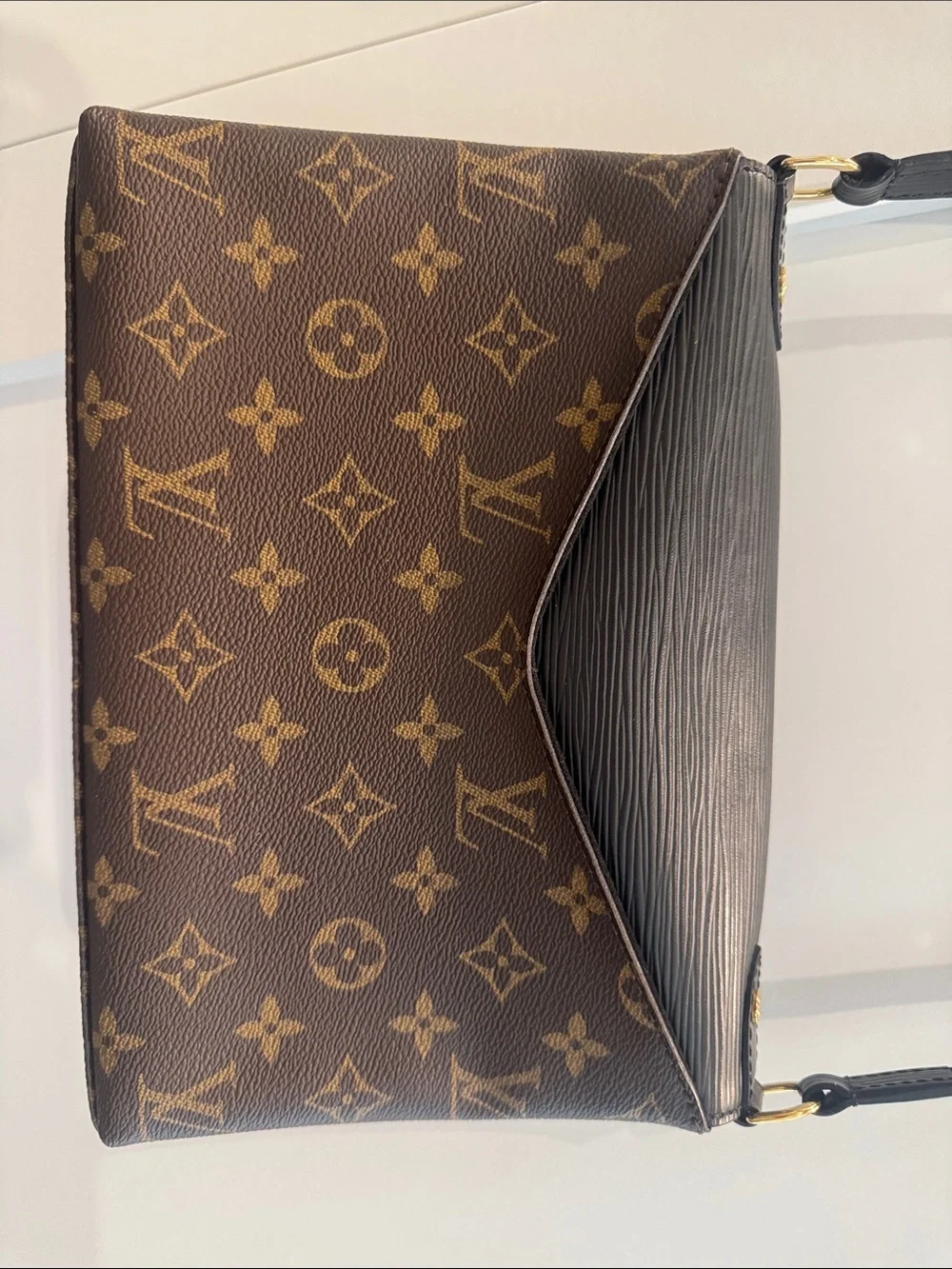Louis Vuitton Brown Monogram Crossbody with Black Flap and Gold Hardware